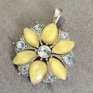 Vintage‎ Yellow Silver Floral Pendant  VTG